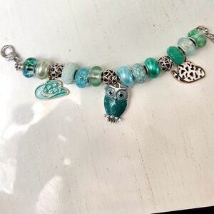 Turquoise Owl Charm Beaded Bracelet - Women Jewelry